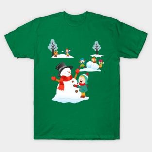 Cute kids playing with Snow T-Shirt